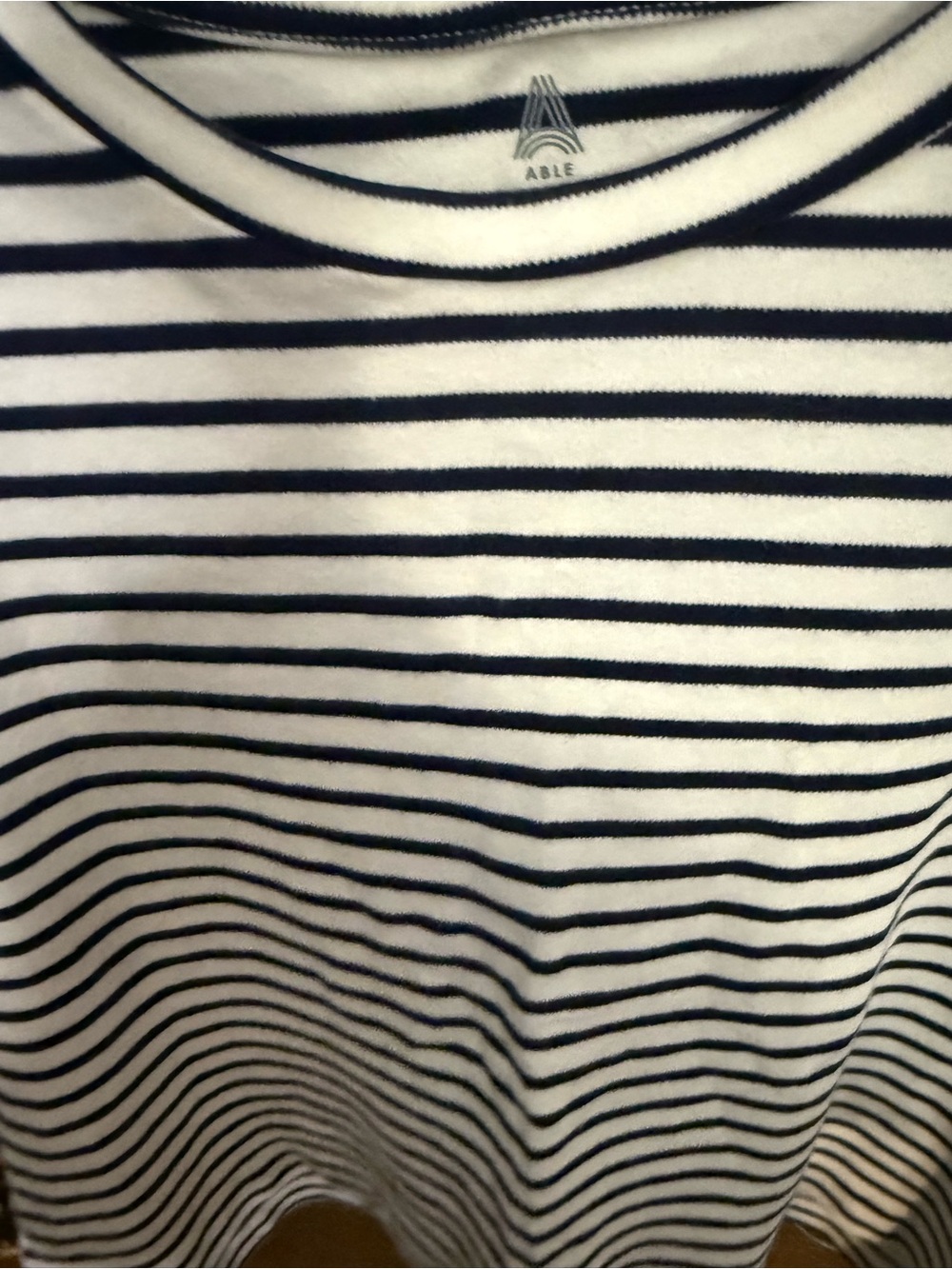 Able Navy and White Striped Crewneck Top
